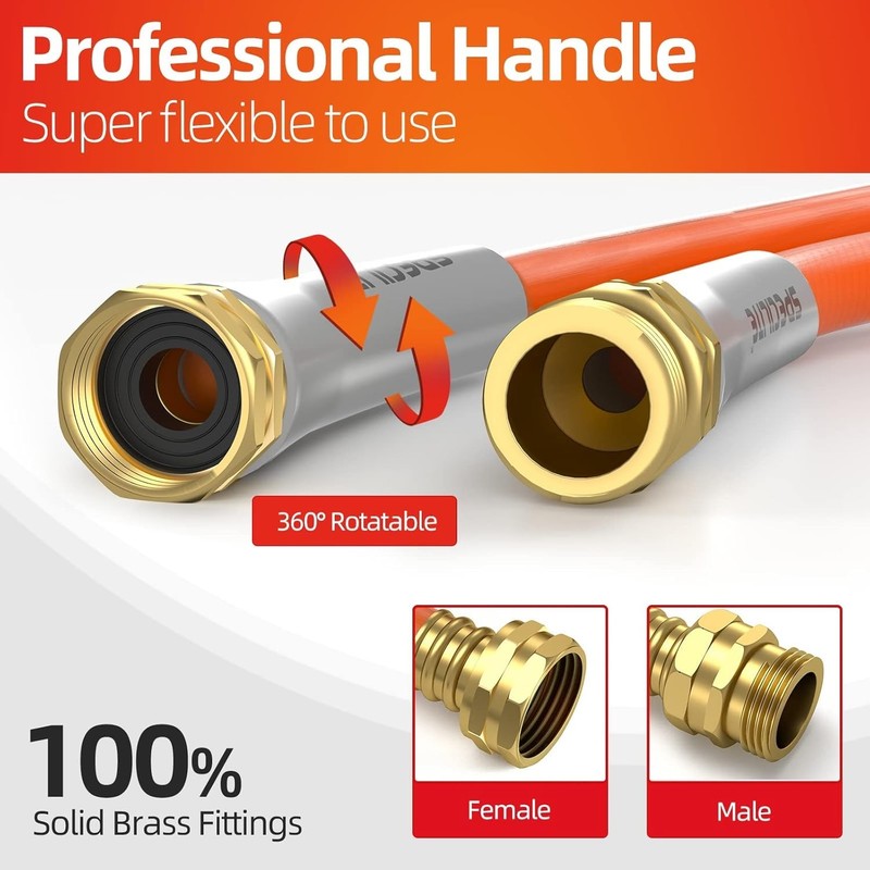 50Ft Garden Hose 5/8", Heavy Duty, 600 PSI, Kink-Free, Brass Fittings, Flexible5