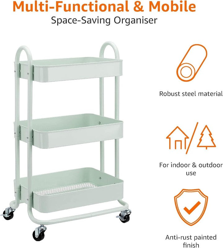 3-Tier Metal Rolling Utility or Kitchen Cart - Mint Green2