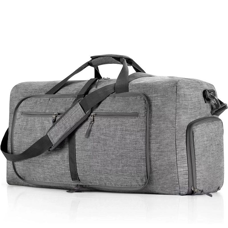 65L Foldable Travel Duffle Bag w/Shoe Compartment Waterproof Gray8