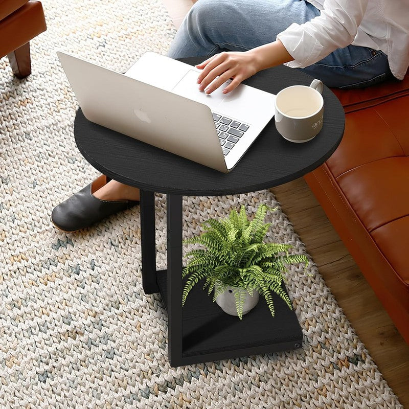 Small C Shaped Side End Table Wood TV Tray Couch Table Black3