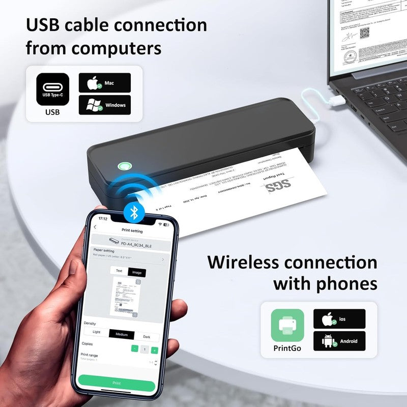 Portable Inkless Bluetooth Printer with Case & 3 Paper Rolls, Black3