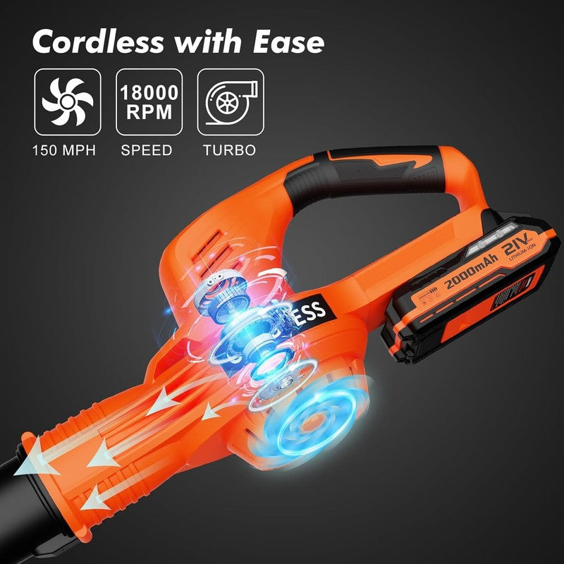 Cordless Leaf Blower 21V 2 Speed w/ 2 Batteries & Charger Lightweight3