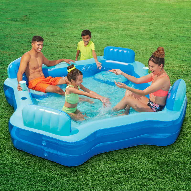 Blue Deluxe Comfort Inflatable Family Swimming Pool, 4 Seats, Square, Age 6 & Up1