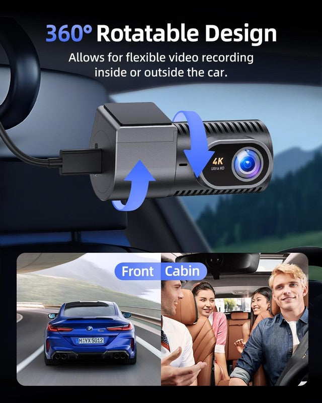 4K Dash Cam Front Mini 360° w/ 64GB Card 5G WiFi WDR Night Vision 170° Car Cam3