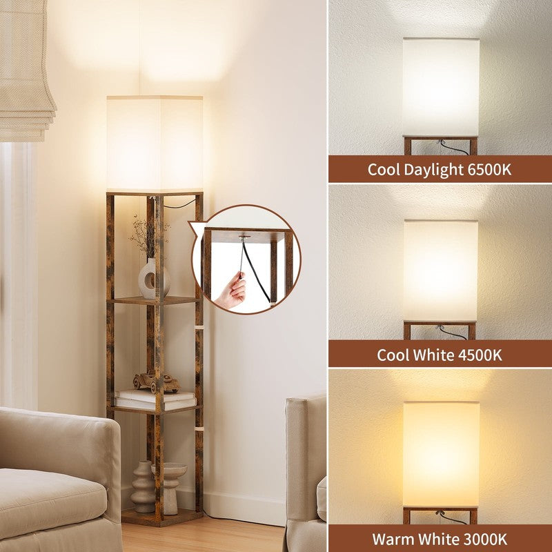 63" Brown LED Floor Lamp with Shelves, Modern Standing Lamp w/ Storage5