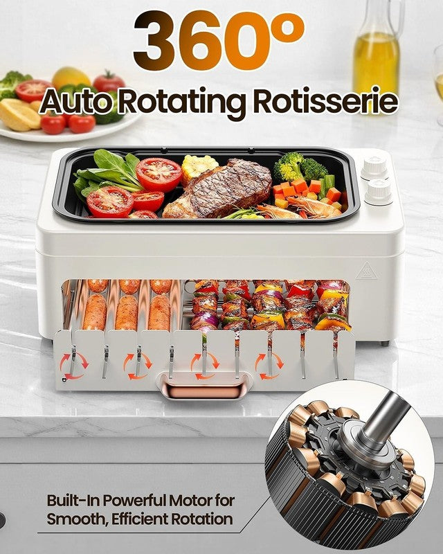 4 in 1 Smokeless Indoor Electric Grill w/ Rotating Skewers & Hot Dog Roller3
