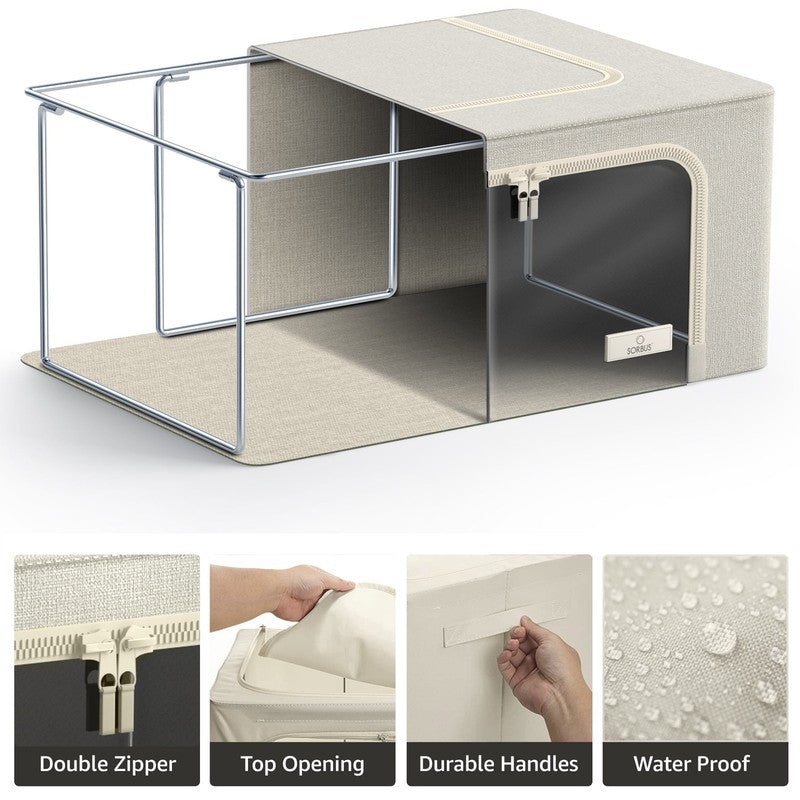 Oxford Fabric Storage Bins: Stackable, Foldable Organizer Bags, with Clear Windo4