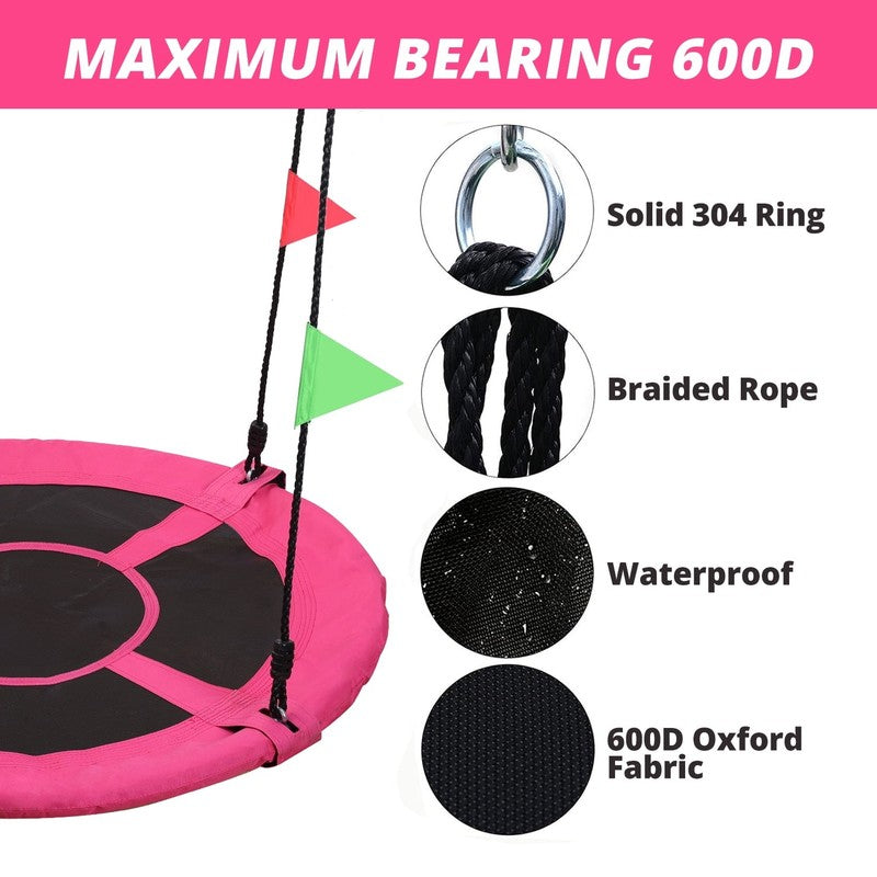 40" Saucer Tree Swing for Kids & Adults, Adjustable Rope Flying Seat, Pink1