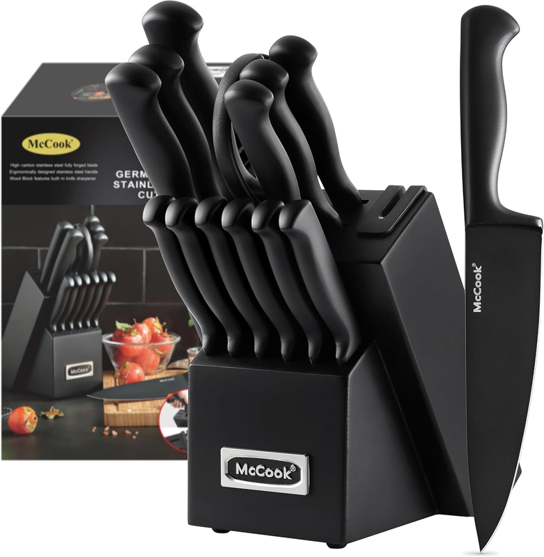   Knife Sets,German Stainless Steel Knife Block Sets with Built In Sharpener, Bl11
