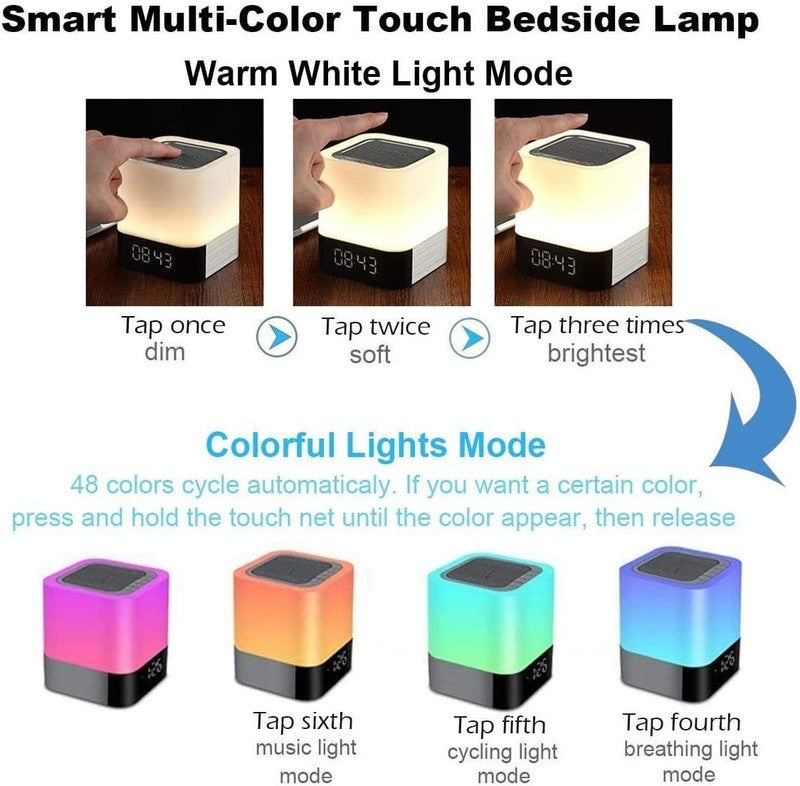 Bluetooth Speaker Alarm Clock, Touch Lamp, Night Light, RGB, Wireless, MP33