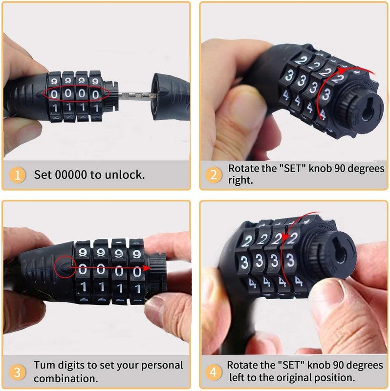Long Coiled Security Resettable Combination Bike Cable 4 Digit Lock, Anti-Theft 3