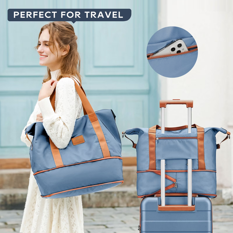 Travel Duffel Bag Set Waterproof Carry On Weekender w/ Toiletry Bag5
