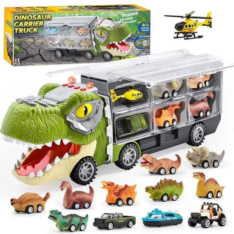 13 in 1 Dinosaur Truck Toys for Kids, Dinosaur Truck with Light & Sound, Includi9