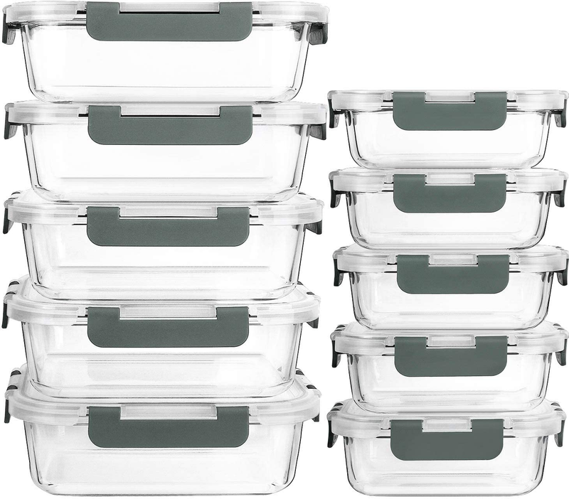 10 Pack Glass Meal Prep Containers Airtight Snap Lock Lids Microwave Oven7