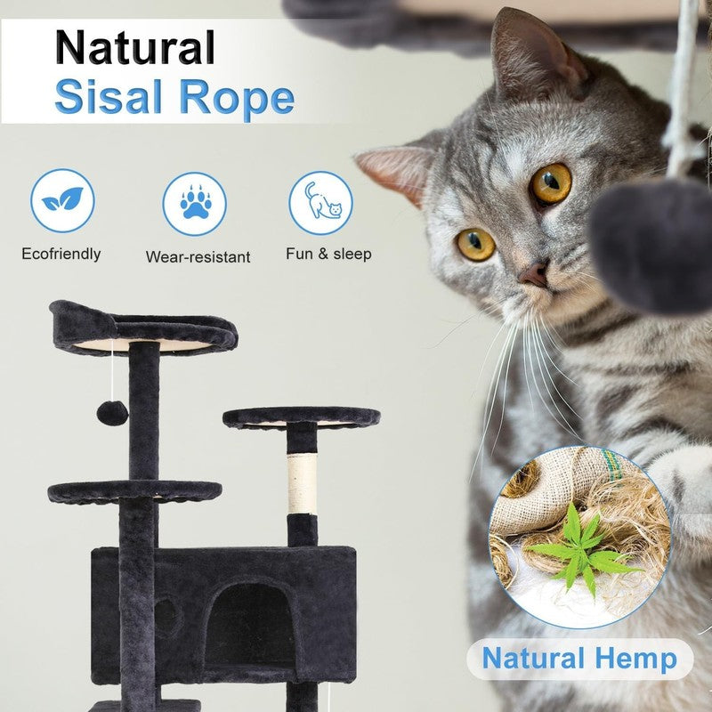 54" Cat Tree Tower   Multi Level Scratching Post & Cozy Condo for Indoor Cats3