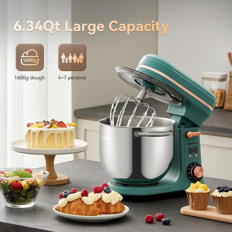 400W Stand Mixer 6.34QT 6+P Speed w/ Dough Hook Whisk Beater LED5