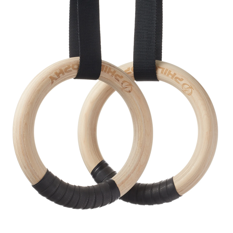 Wood Gymnastic Rings 1.25" Grip   Exercise Ring Set with Adjustable Straps, Grip1