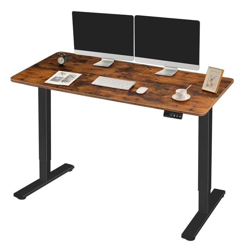 48"×24" Electric Height Adjustable Standing Desk T Shaped Metal Brown4
