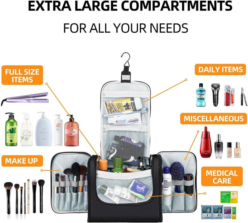 Extra Large Hanging Toiletry Bag Dopp Kit Water-Resistant Black with Strap2