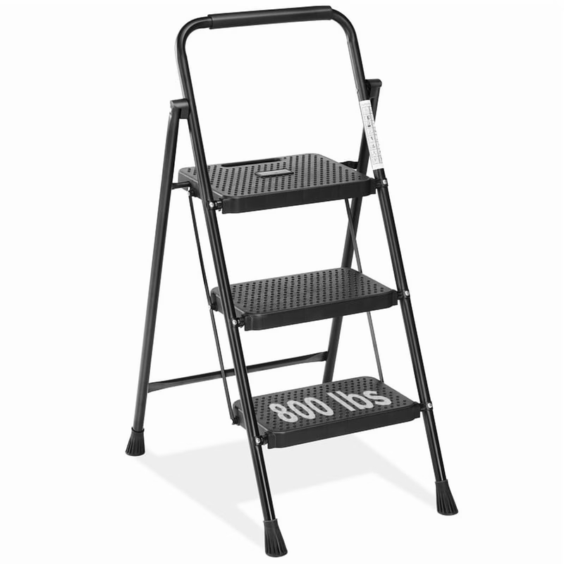 3 Step Ladder, Step Stool for Adults,3 Step Ladder Folding Step Stool with Wide 8