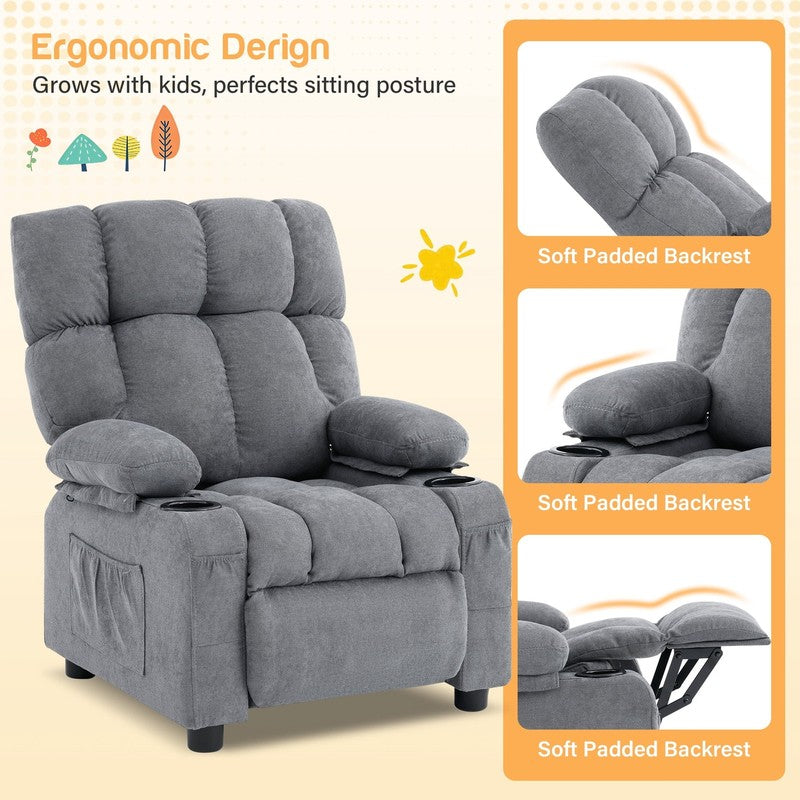 Kids Recliner Chair Push Back Toddler Recliner Children Bedroom Furniture ，Grey4