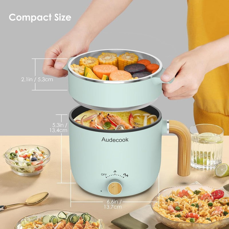 1.5L Electric Hot Pot Steamer Nonstick Noodle Cooker Dual Power Control Green3