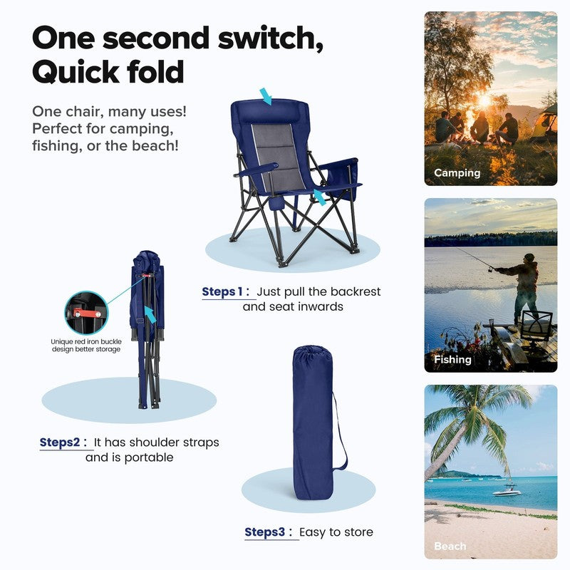 Oversized Camping Chair Heavy Duty High Back Camping Chairs 500Lbs Capacity Fold7
