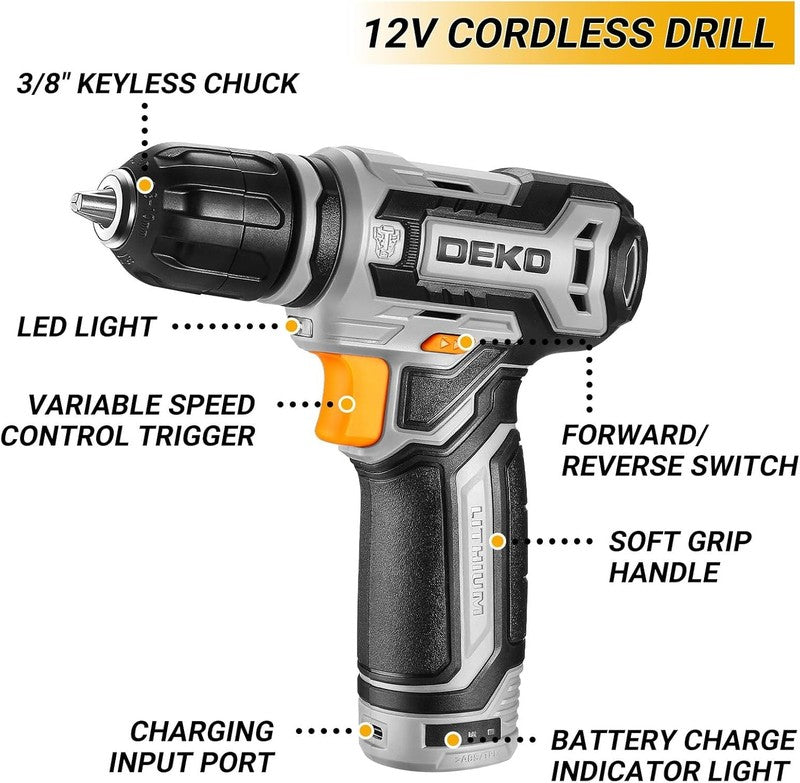 12V Cordless Drill Tool Kit Box Home Repair Combo Set w Organizer Case3