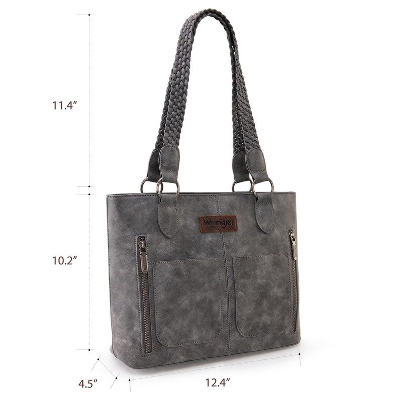 Wrangler Distressed Tote Bag Women Western Purse Multi Pocket Shoulder Bag Grey1