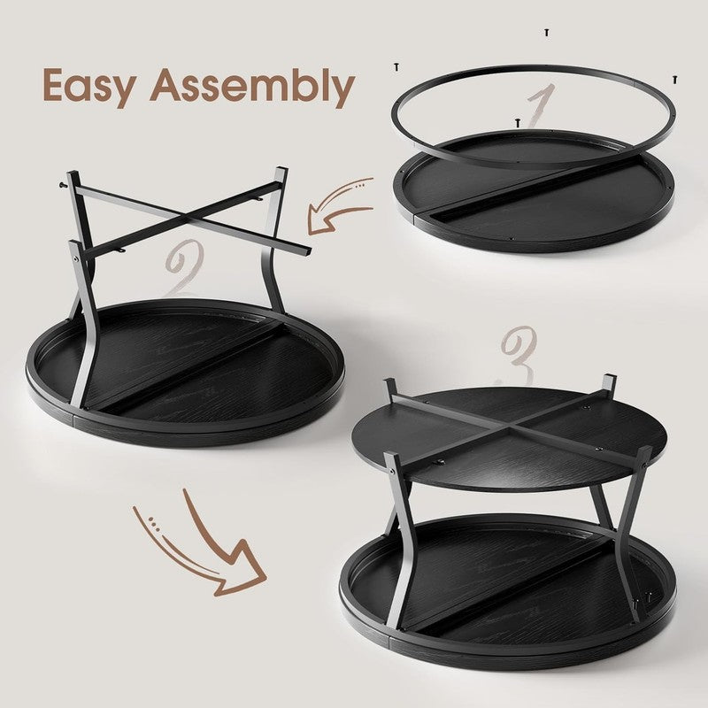 Round Coffee Table 2 Tier Industrial Modern Metal Frame 31.5in Black5