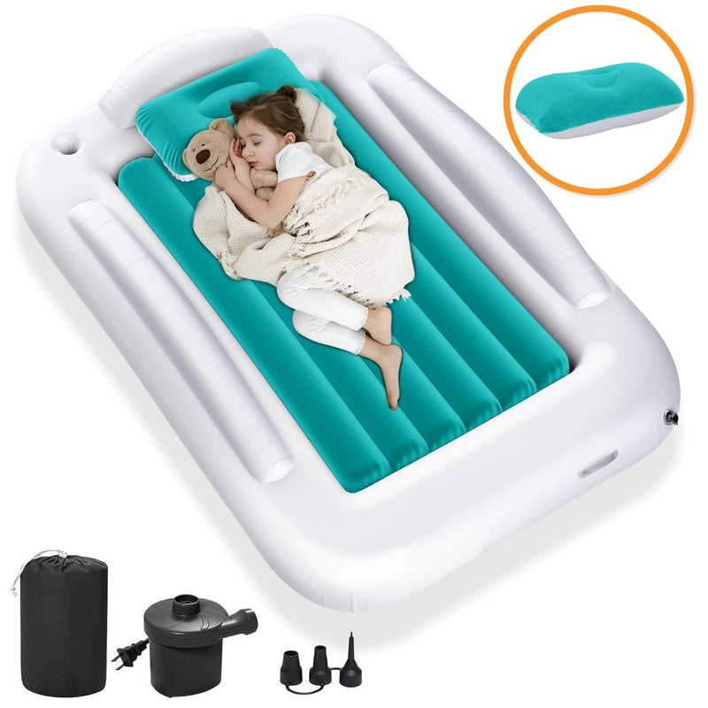 Inflatable Toddler Travel Bed with Safety Sides, 60" Kids Air Mattress & Pump8