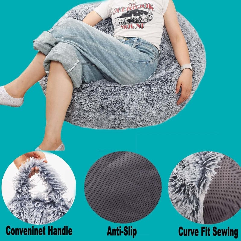 Fluffy Stuffed Animal Storage Bean Bag Cover Faux Fur Gray4