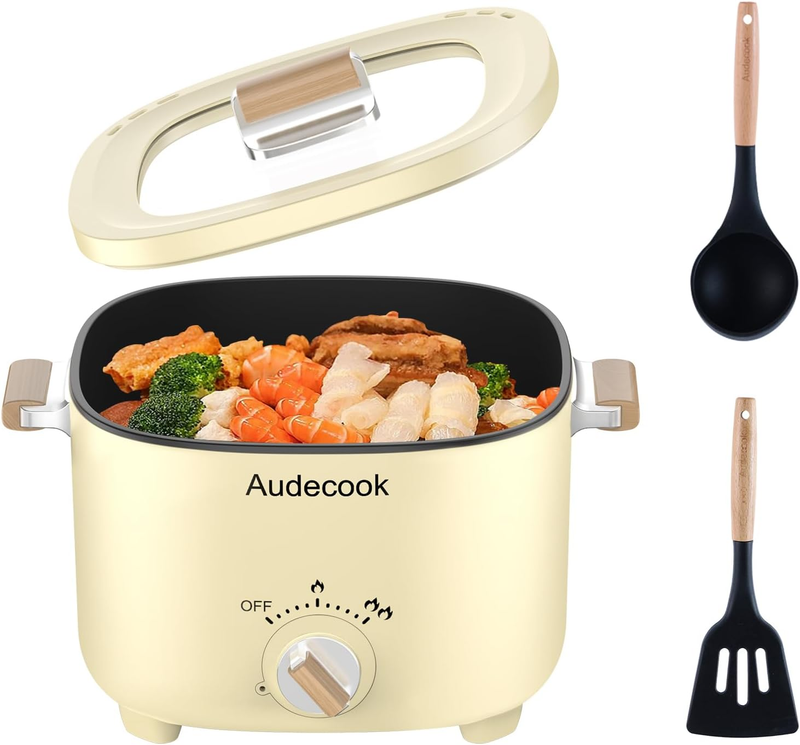 2.5L Electric Hot Pot Nonstick Multicooker Portable Dual Temp Control Beige10