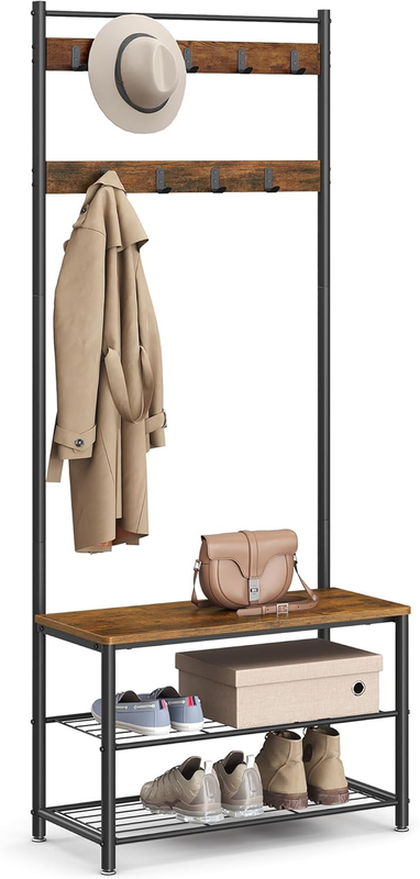 Coat Rack, Hall Tree with Shoe Storage Bench, Entryway Bench with Shoe Storage, 10