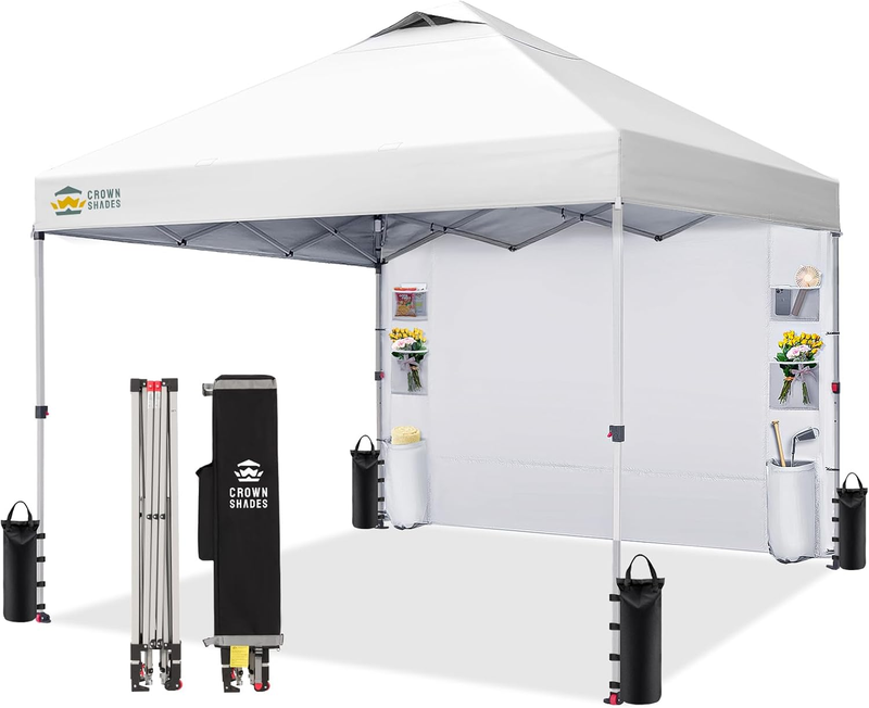 Crown Shades 10x10 Pop Up Canopy Tent w/ Sidewall Easy Setup Grid White9
