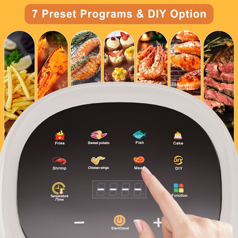 5QT Air Fryer, 360° Glass View, 8-in-1 Digital, Nonstick Basket, 1350W, White5