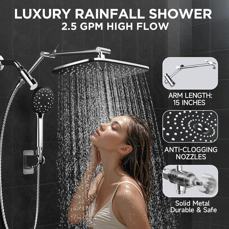 Wide Shower Head with 6 Modes Handheld Water Spray Silver Chrome3