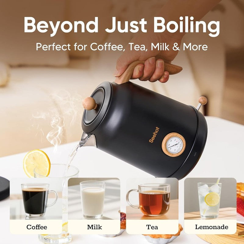 Electric Kettle 1.7L 1200W Thermometer Stainless Steel Auto Shut Off Black2