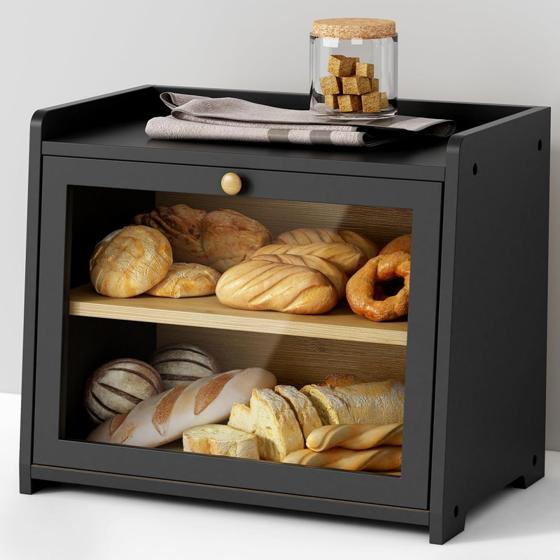 Black Bread Box Large Farmhouse Bread Storage Container for Counter9