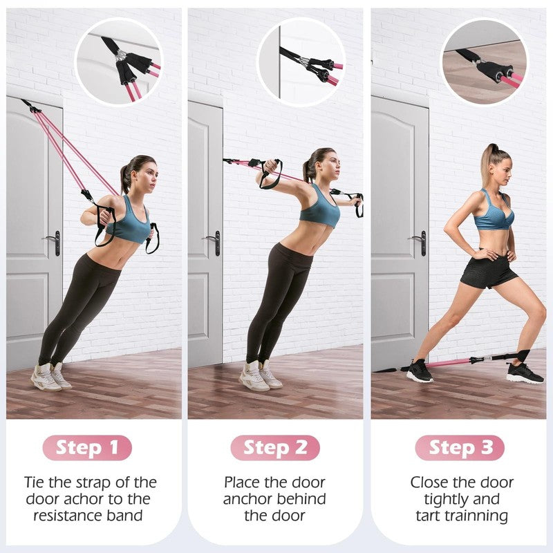 Pilates Bar Kit with Resistance Bands,Pilates Bar with Stackable Bands Workout E1