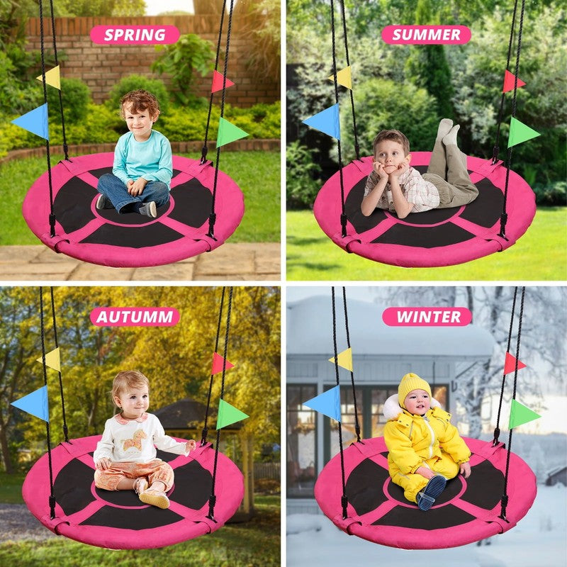 40" Saucer Tree Swing for Kids & Adults, Adjustable Rope Flying Seat, Pink6