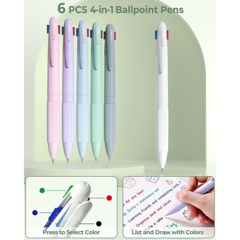 56 PCS Aesthetic Supplies with Pencil Case, 6 Multicolor Pen, 12 Pastel Highligh1
