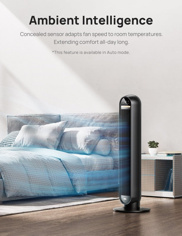 36" Remote Control Tower Fan, 90° Oscillation, 4 Speeds, Quiet & Timer2
