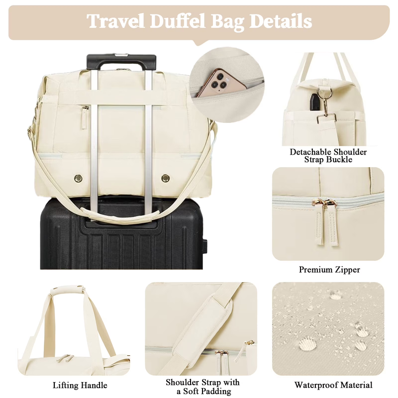 Travel Duffel Bag for Women Gym Bag with USB Charging Port Large Weekender Overn8