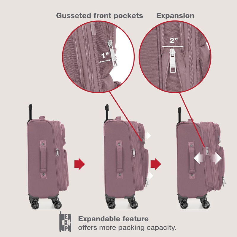 Lightweight Softside Carry On Suitcase 4 Wheel Spinner Luggage Mauve3
