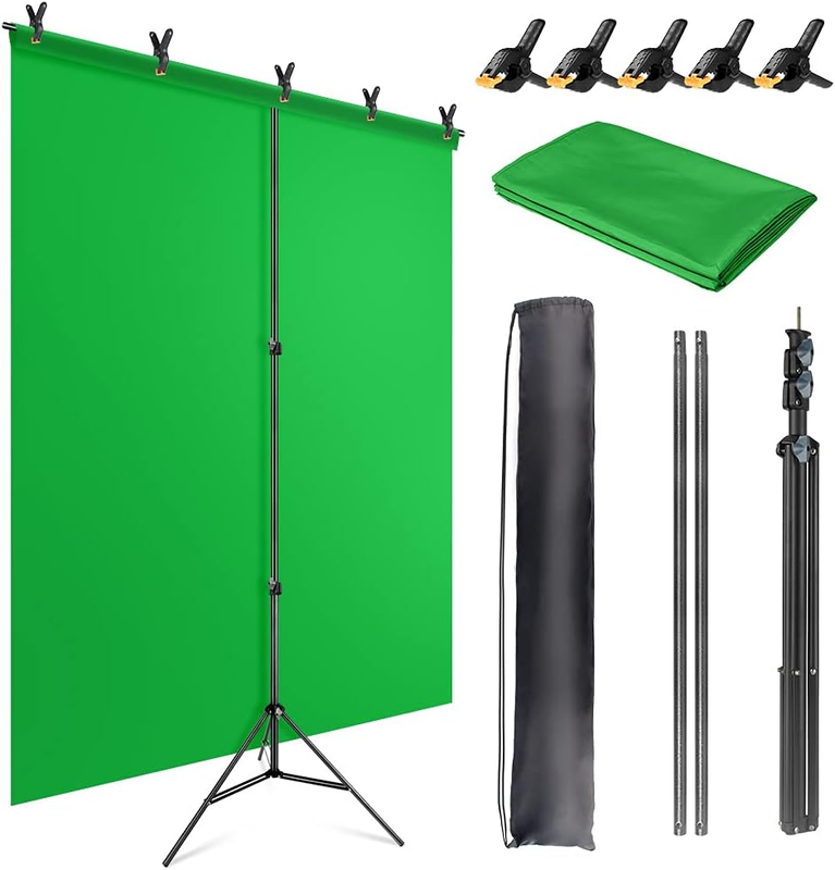 Green Screen Backdrop Kit with Stand, 5X6.5Ft Portable Green Screen Backdrop wit9