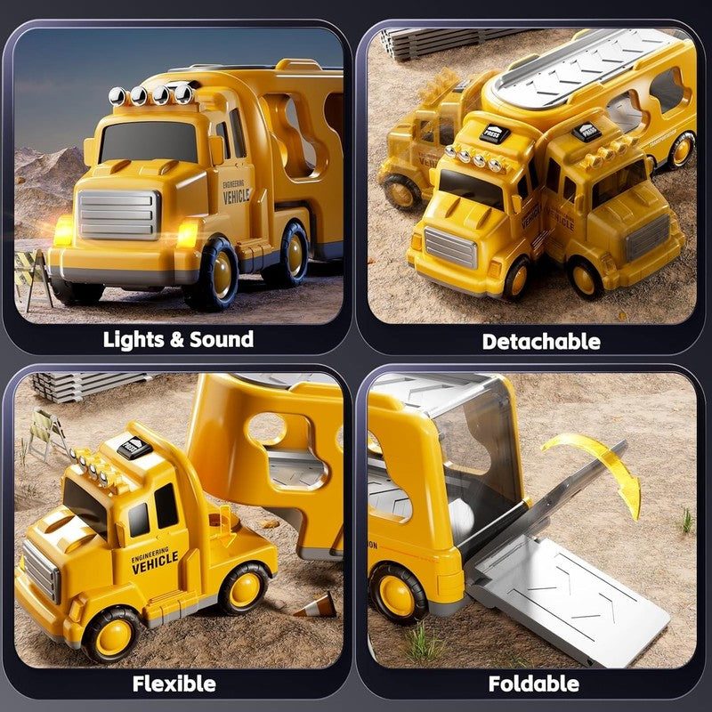 Construction Trucks Toys for 2 3 4 5 Years Old Boys   5 In 1 Carrier Transport V6