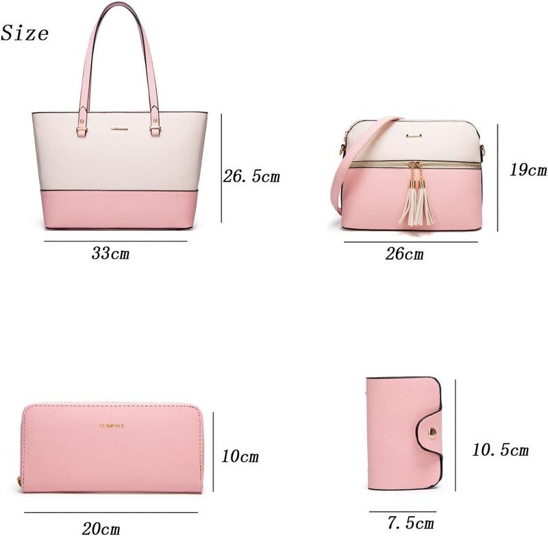 Women Fashion Synthetic Leather Handbag Set 4PCS Tote Shoulder Satchel Purse5
