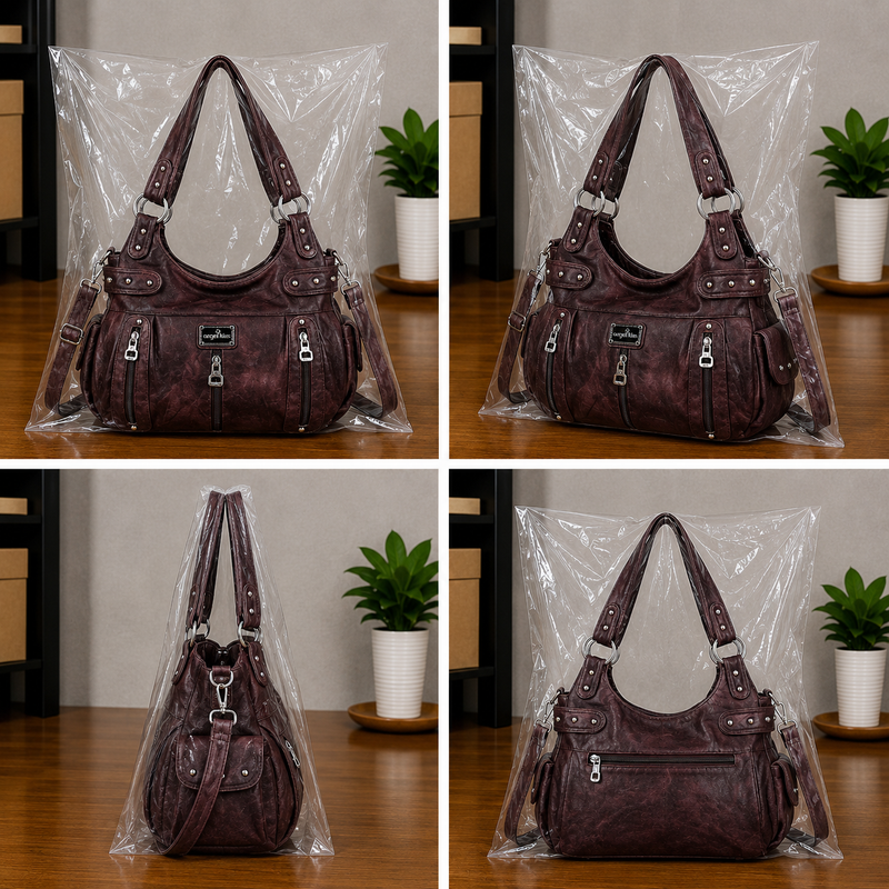 Women's Large Washed Faux Leather Hobo Crossbody Tote Bag0
