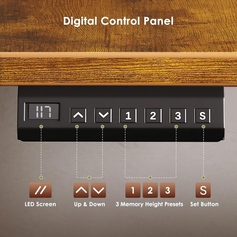 55'' Electric L Shaped Standing Desk Height Adjustable Corner Desk Rustic Brown7